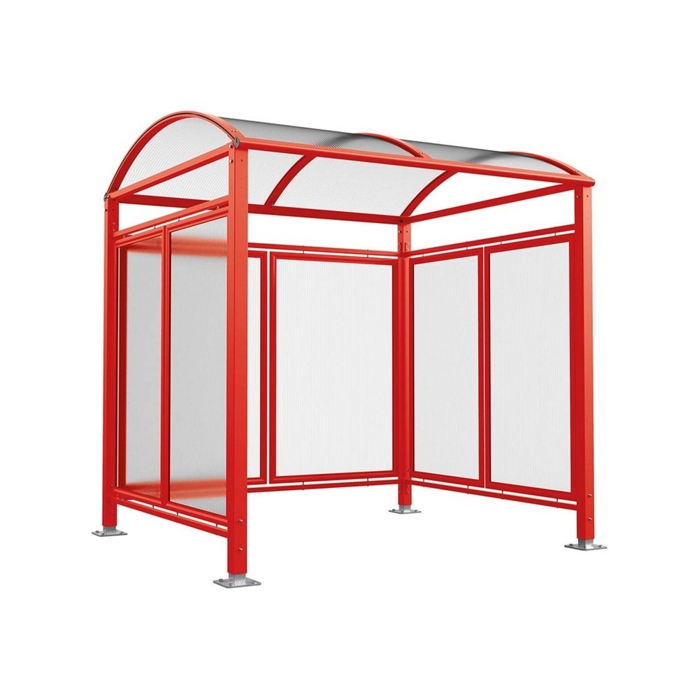 Produktabbildung: PROCITY® Fahrradüberdachung All-In-One, M, Grundmodell mit Rückwand und Seitenverkleidungen aus Polycarbonat, feste Pfosten, verkehrsrot