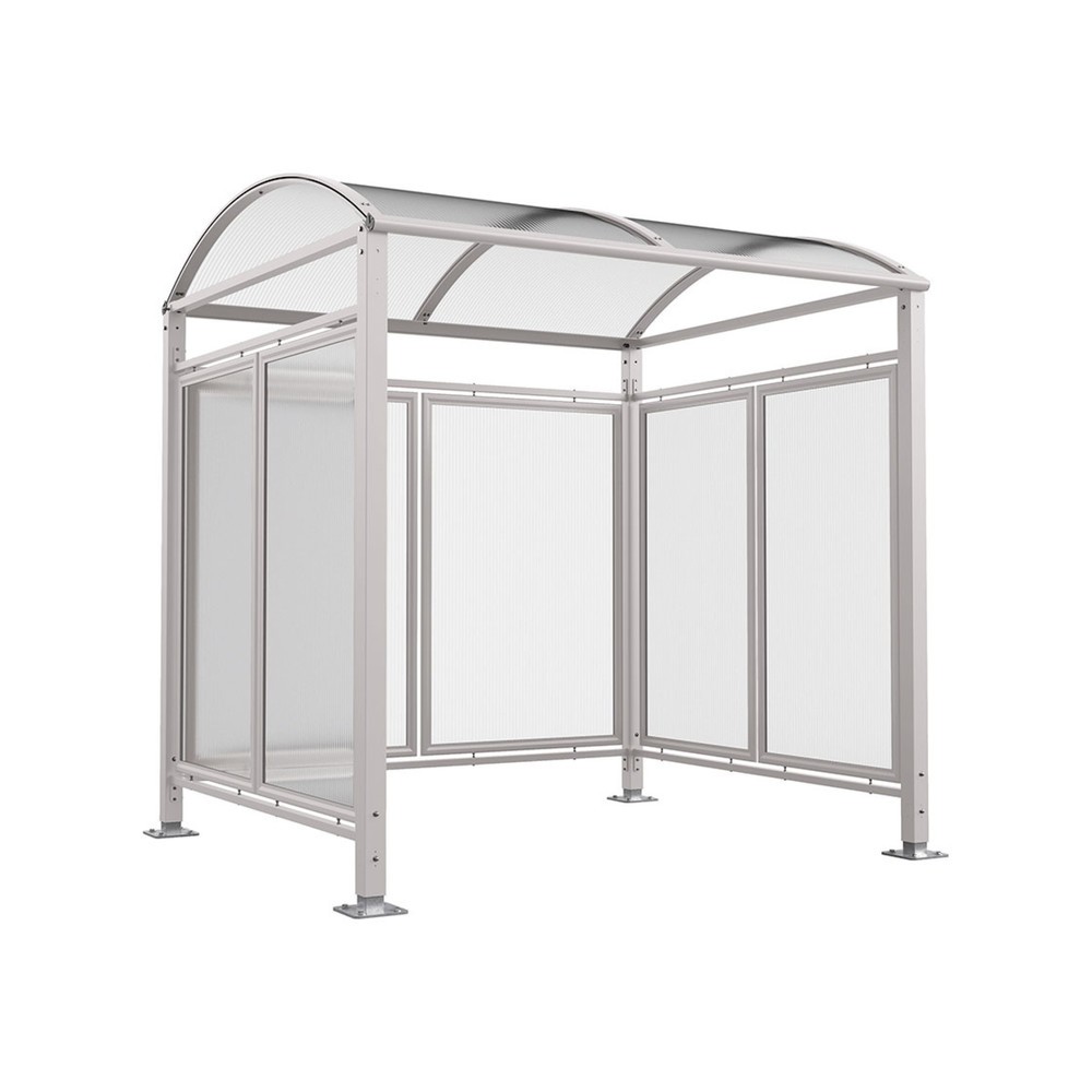 Produktabbildung: PROCITY® Fahrradüberdachung All-In-One, M, Grundmodell mit Rückwand und Seitenverkleidungen aus Polycarbonat, feste Pfosten, grau