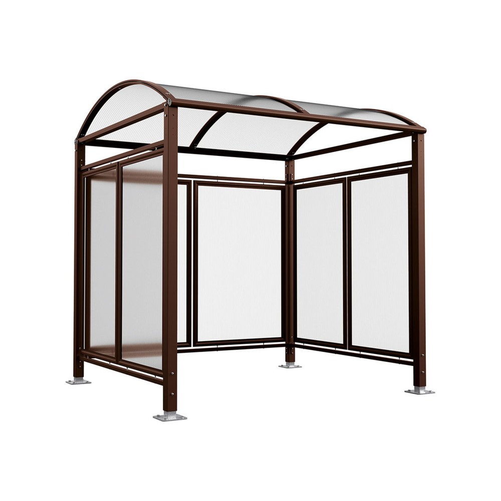 Produktabbildung: PROCITY® Fahrradüberdachung All-In-One, M, Grundmodell mit Rückwand und Seitenverkleidungen aus Polycarbonat, feste Pfosten, braun