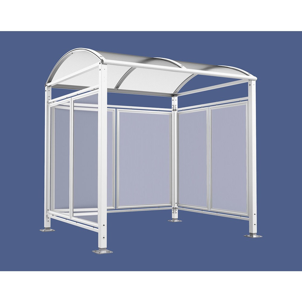 Produktabbildung: PROCITY® Fahrradüberdachung All-In-One, M, Grundmodell mit Rückwand und Seitenverkleidungen aus Polycarbonat, feste Pfosten, weiß