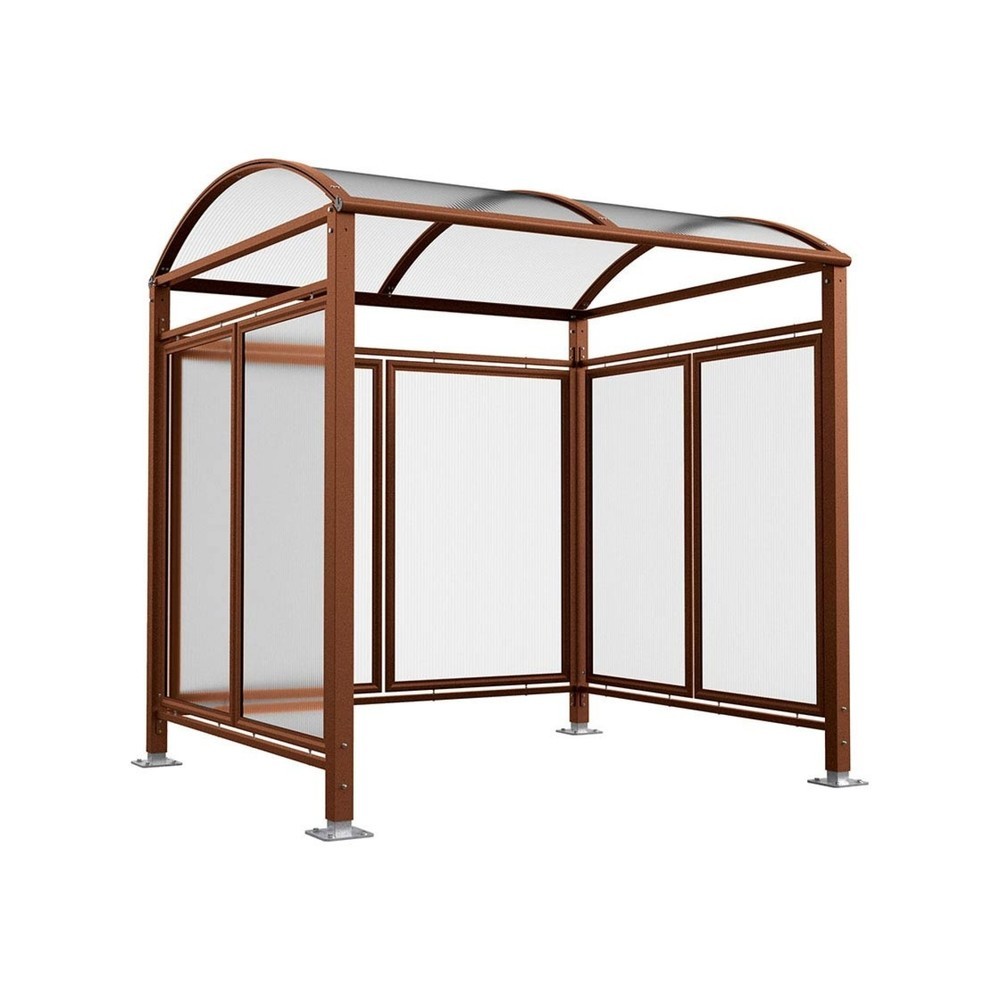 Produktabbildung: PROCITY® Fahrradüberdachung All-In-One, M, Grundmodell mit Rückwand und Seitenverkleidungen aus Polycarbonat, feste Pfosten, Rost Corten Effekt