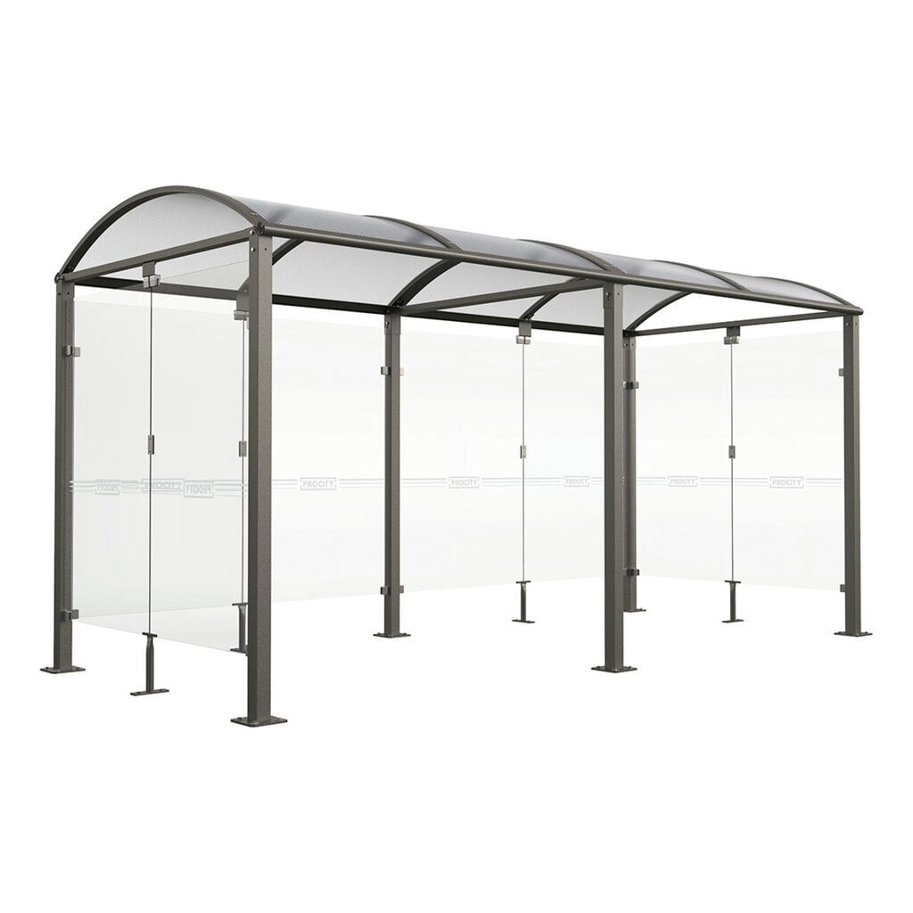 Produktabbildung Nr. 1: PROCITY® Fahrradüberdachung All-In-One, M, Grundmodell und Erweiterung mit Rückwand und Seitenverkleidungen aus Glas, feste Pfosten, anthrazit