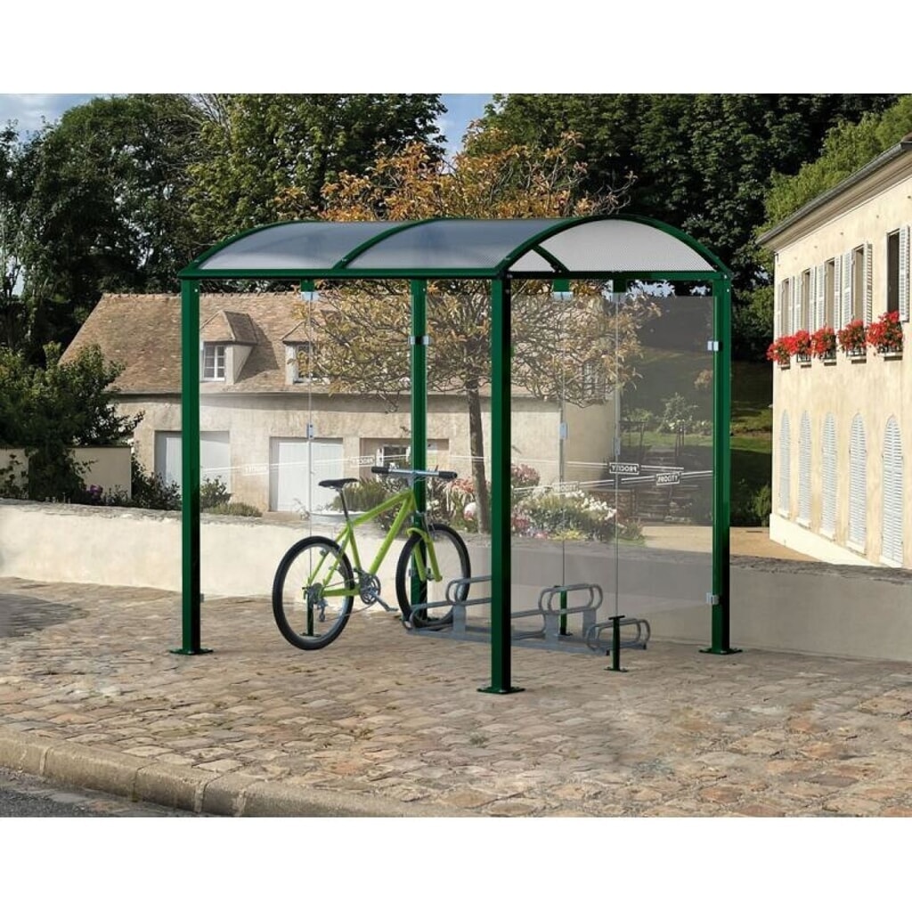 PROCITY® Fahrradüberdachung All-In-One, M, Grundmodell und Erweiterung mit Rückwand und Seitenverkleidungen aus Glas, feste Pfosten, anthrazit Produktabbildung Nr. 2: PROCITY® Fahrradüberdachung All-In-One, M, Grundmodell und Erweiterung mit Rückwand und Seitenverkleidungen aus Glas, feste Pfosten, anthrazit