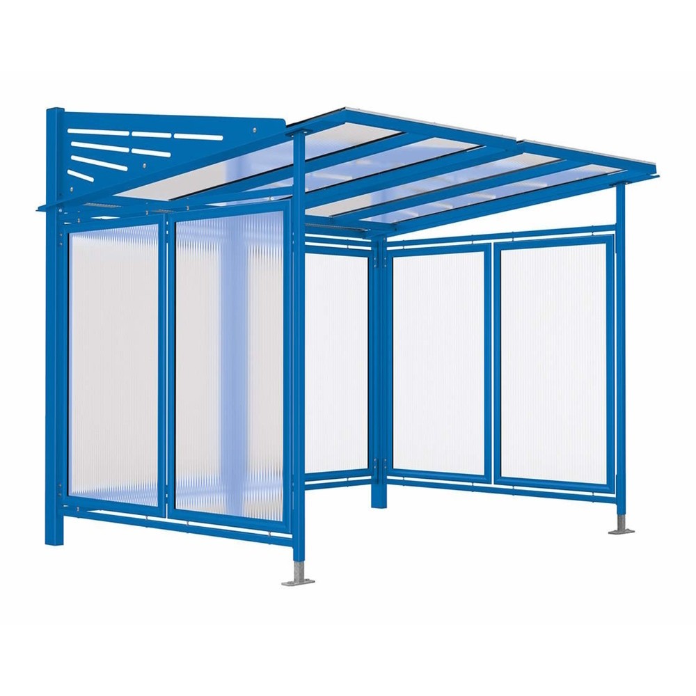 Produktabbildung: PROCITY® Fahrradüberdachung Convi® All-In-One, Grundmodell, mit Rückwand und Seitenverkleidungen, blau