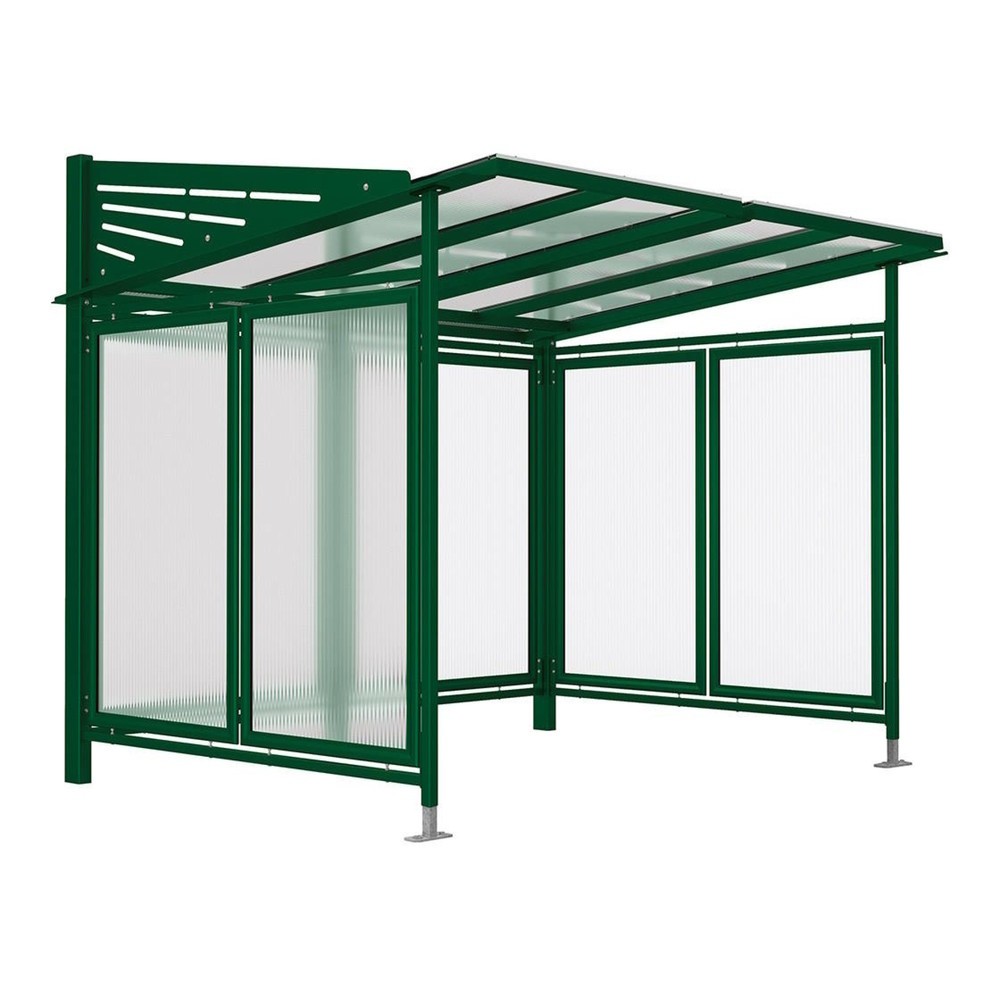 Produktabbildung: PROCITY® Fahrradüberdachung Convi® All-In-One, Grundmodell, mit Rückwand und Seitenverkleidungen, moosgrün