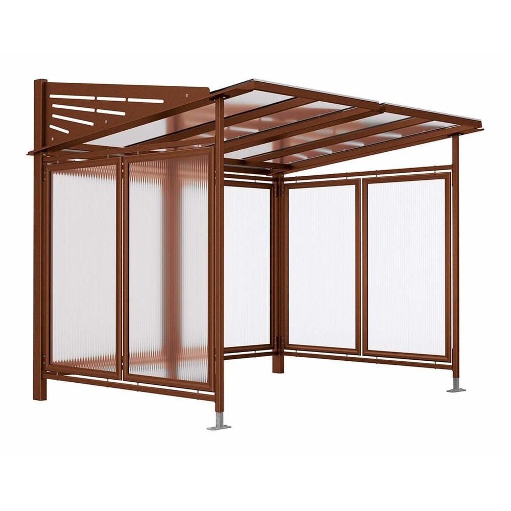 Produktabbildung: PROCITY® Fahrradüberdachung Convi® All-In-One, Grundmodell, mit Rückwand und Seitenverkleidungen, Rost Corten Effekt