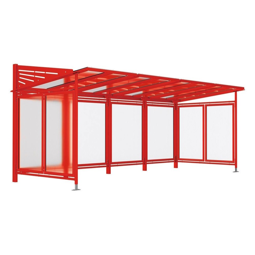 Produktabbildung: PROCITY® Fahrradüberdachung Convi® All-In-One, Grundmodell und Erweiterung, mit Rückwand und Seitenverkleidungen, verkehrsrot