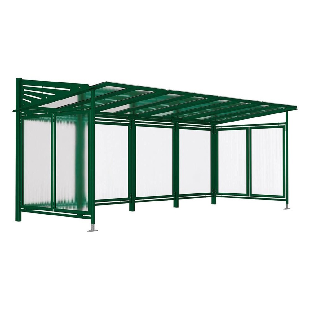 Produktabbildung: PROCITY® Fahrradüberdachung Convi® All-In-One, Grundmodell und Erweiterung, mit Rückwand und Seitenverkleidungen, moosgrün