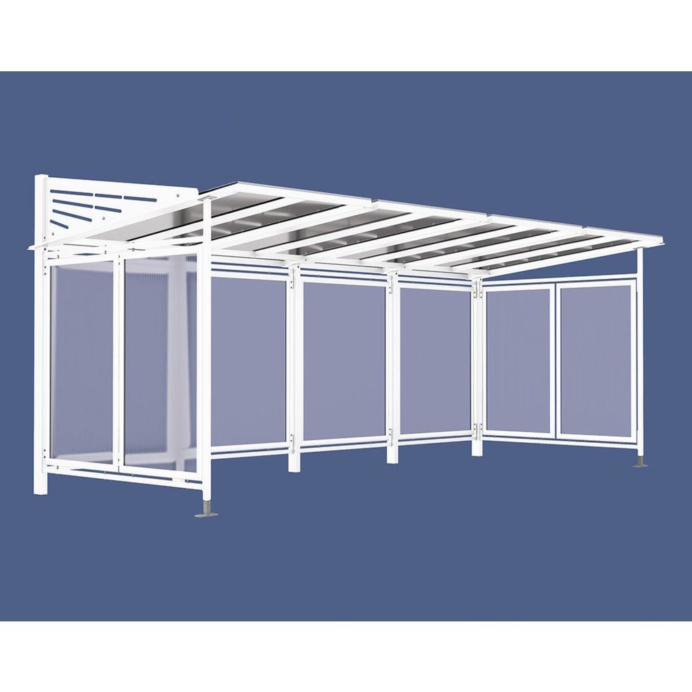 Produktabbildung: PROCITY® Fahrradüberdachung Convi® All-In-One, Grundmodell und Erweiterung, mit Rückwand und Seitenverkleidungen, weiß
