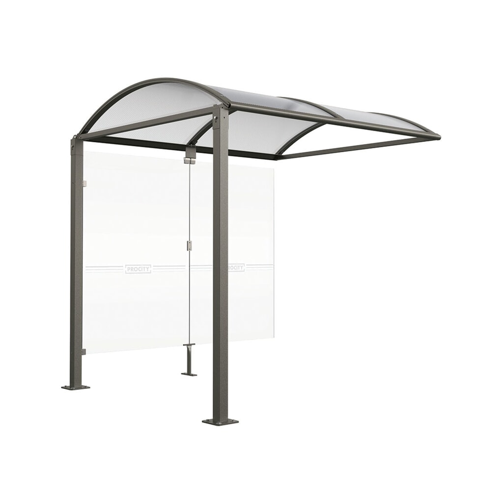 Produktabbildung Nr. 1: PROCITY® Fahrradüberdachung M, Anbaueinheit, mit Glasrückwand, feste Pfosten, anthrazit