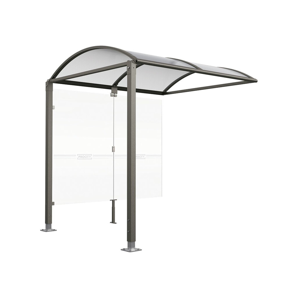 PROCITY® Fahrradüberdachung M, Anbaueinheit, mit Glasrückwand, höhenverstellbare Pfosten, anthrazit Produktabbildung Nr. 1: PROCITY® Fahrradüberdachung M, Anbaueinheit, mit Glasrückwand, höhenverstellbare Pfosten, anthrazit