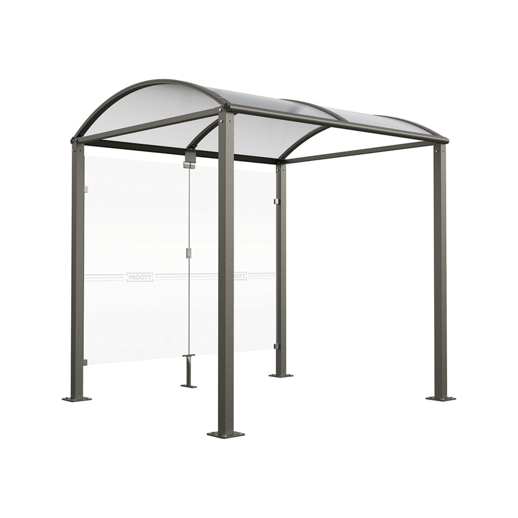 PROCITY® Fahrradüberdachung M, mit Glasrückwand, feste Pfosten, anthrazit Produktabbildung: PROCITY® Fahrradüberdachung M, mit Glasrückwand, feste Pfosten, anthrazit