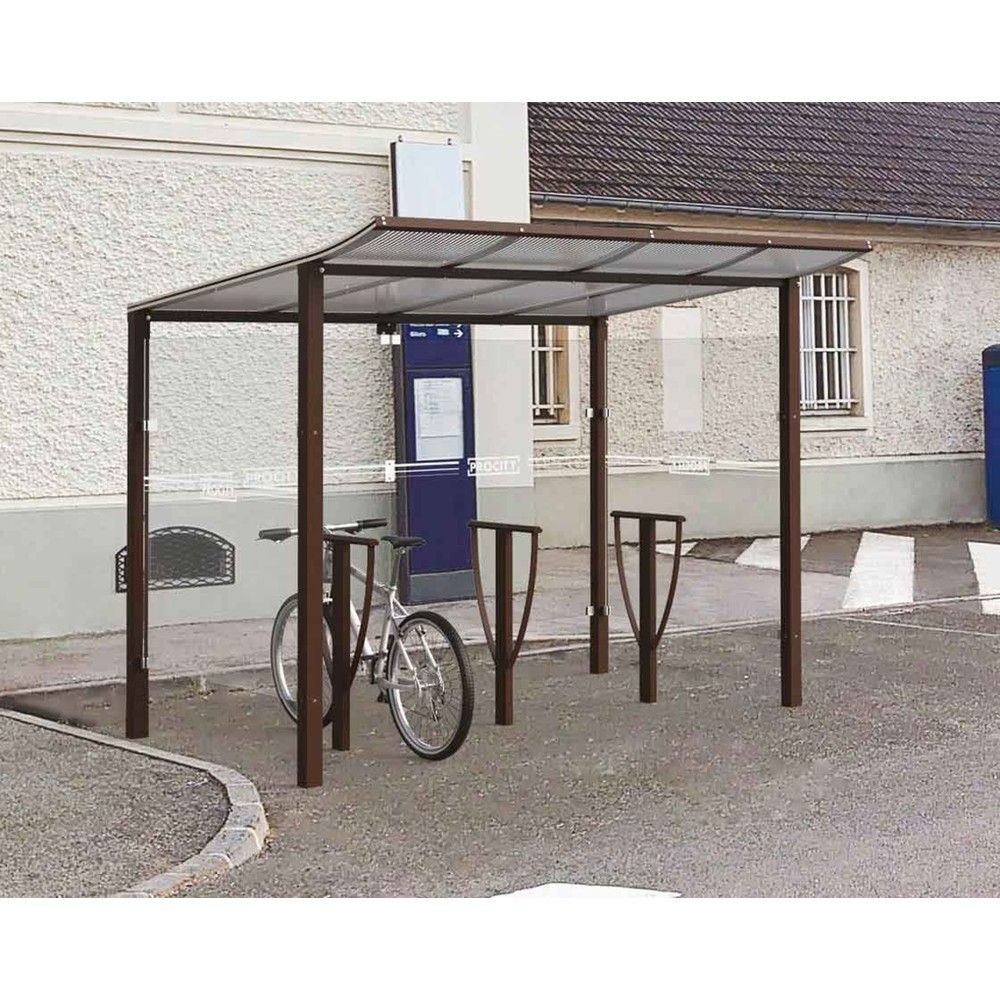 Produktabbildung: PROCITY® Fahrradüberdachung Modulo, All-In-One, Grundmodell, mit Rückwand und Seitenverkleidungen aus Glas, anthrazit