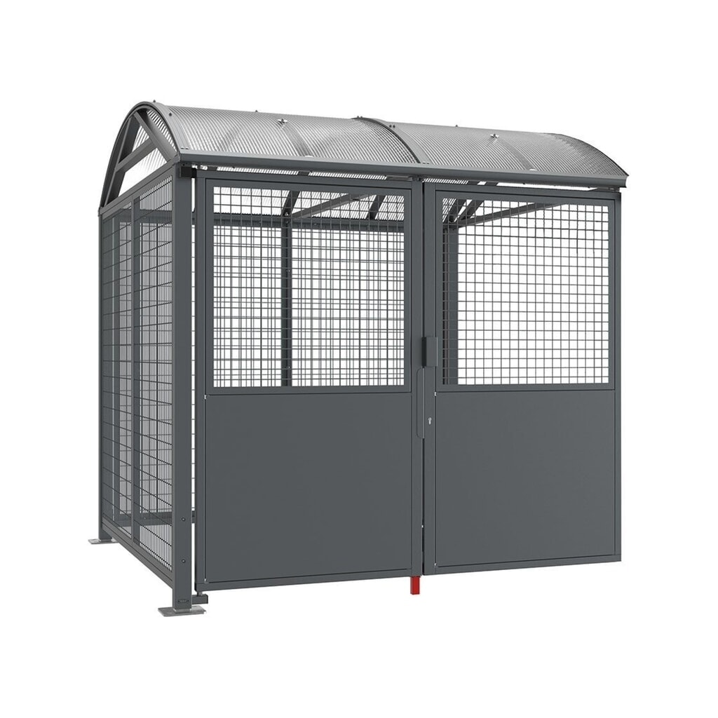 PROCITY® Fahrradunterstand L, Anbaueinheit, mit Verkleidungen und Tür mit Zylinderschloss, Stahlgitter beschichtet, anthrazit Produktabbildung Nr. 1: PROCITY® Fahrradunterstand L, Anbaueinheit, mit Verkleidungen und Tür mit Zylinderschloss, Stahlgitter beschichtet, anthrazit
