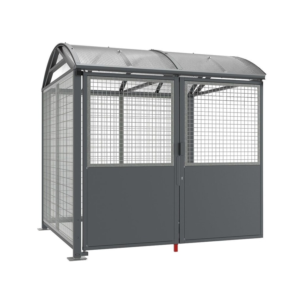 PROCITY® Fahrradunterstand L, Anbaueinheit, mit Verkleidungen und Tür mit Zylinderschloss, Stahlgitter feuerverzinkt, anthrazit Produktabbildung Nr. 1: PROCITY® Fahrradunterstand L, Anbaueinheit, mit Verkleidungen und Tür mit Zylinderschloss, Stahlgitter feuerverzinkt, anthrazit