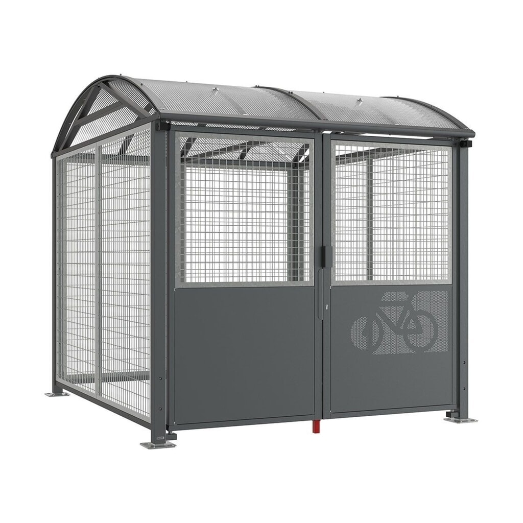 PROCITY® Fahrradunterstand L, Grundmodell, mit Verkleidungen und Tür mit Zylinderschloss, Stahlgitter feuerverzinkt, anthrazit Produktabbildung: PROCITY® Fahrradunterstand L, Grundmodell, mit Verkleidungen und Tür mit Zylinderschloss, Stahlgitter feuerverzinkt, anthrazit