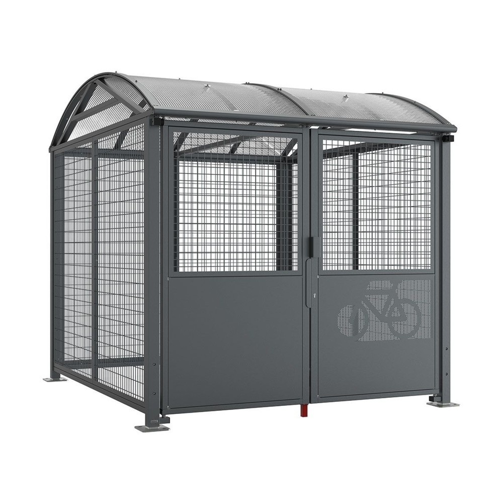 Produktabbildung: PROCITY® Fahrradunterstand L, Grundmodell, mit Verkleidungen und Tür mit Zyllinderschloss, Stahlgitter beschichtet, anthrazit