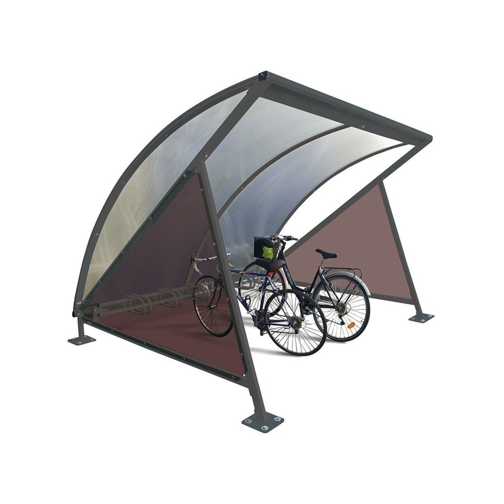 Produktabbildung: PROCITY® Halbmond-Überdachung, Grundmodell, mit getönten Verkleidungen, Fahrradständer 6 Plätze, anthrazit