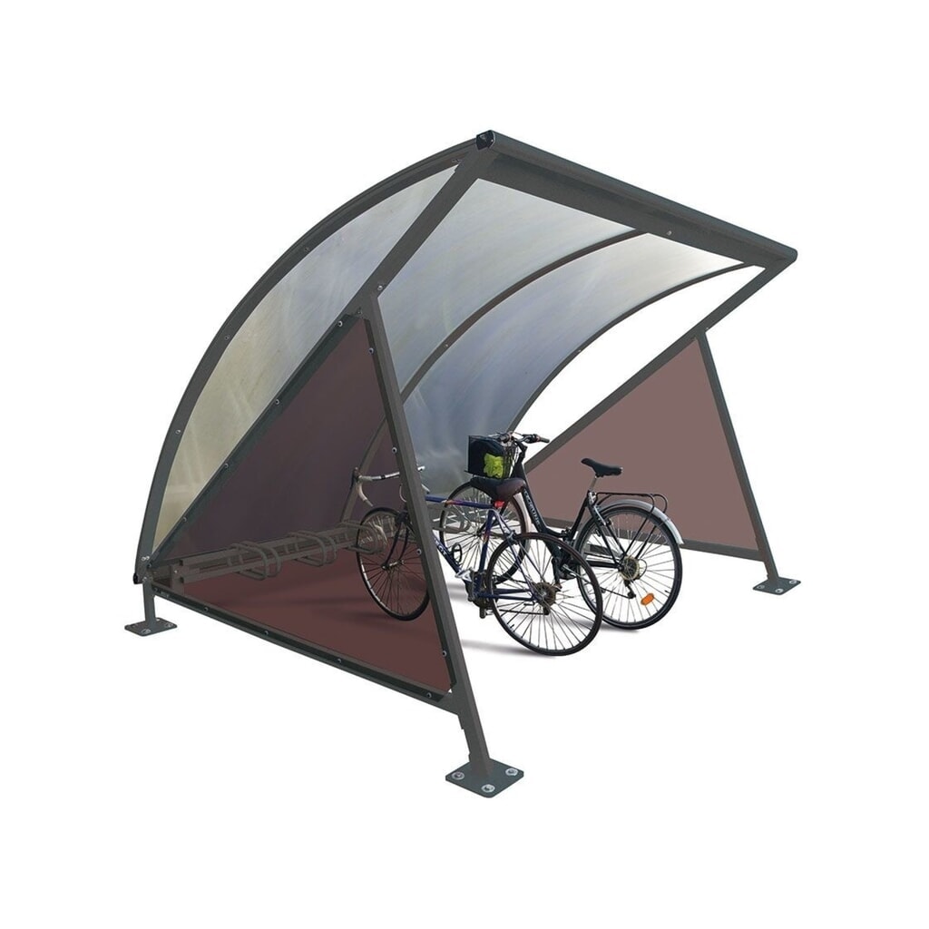 PROCITY® Halbmond-Überdachung, Grundmodell, mit getönten Verkleidungen, Fahrradständer 6 Plätze, anthrazit Produktabbildung: PROCITY® Halbmond-Überdachung, Grundmodell, mit getönten Verkleidungen, Fahrradständer 6 Plätze, anthrazit