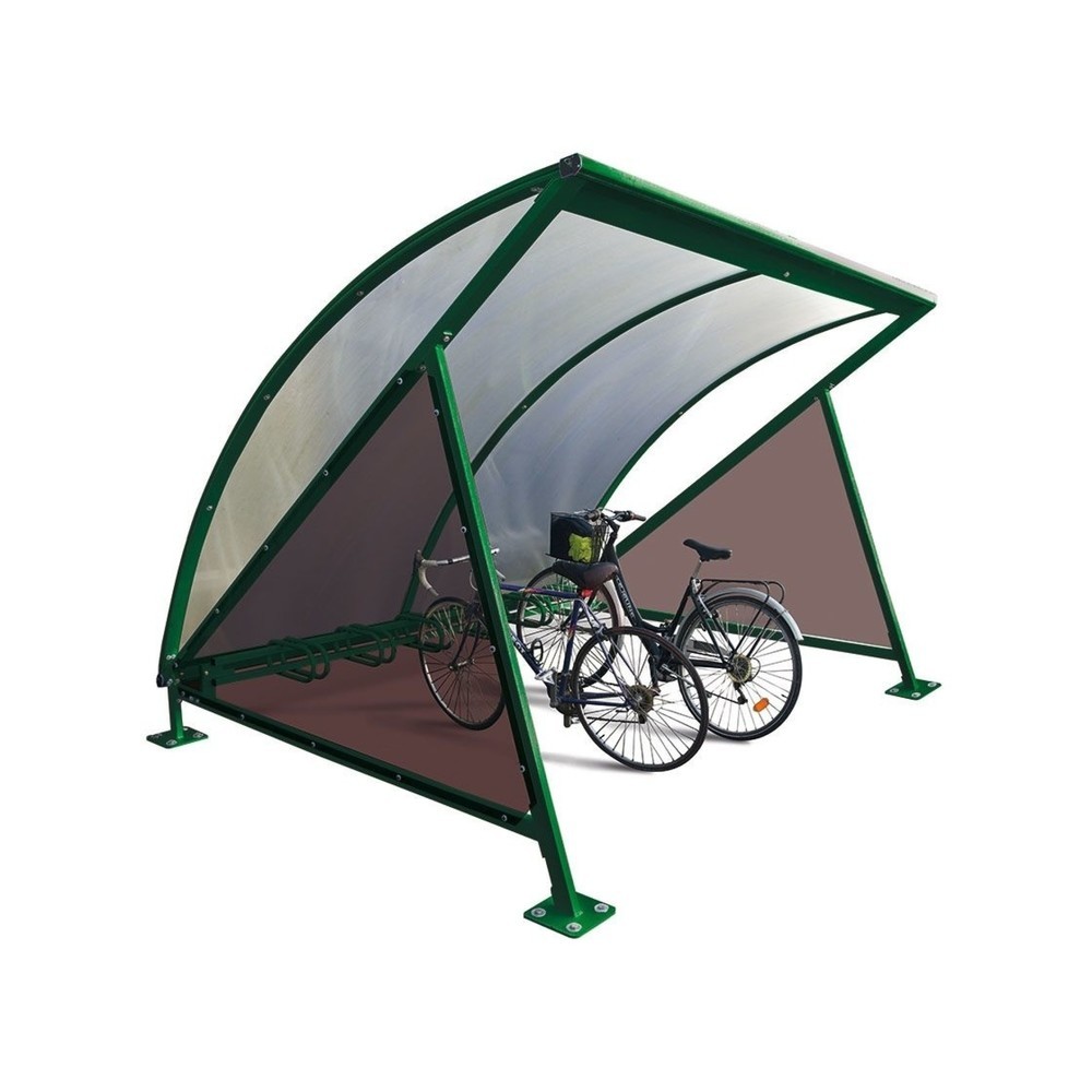 Produktabbildung: PROCITY® Halbmond-Überdachung, Grundmodell, mit getönten Verkleidungen, Fahrradständer 6 Plätze, grün