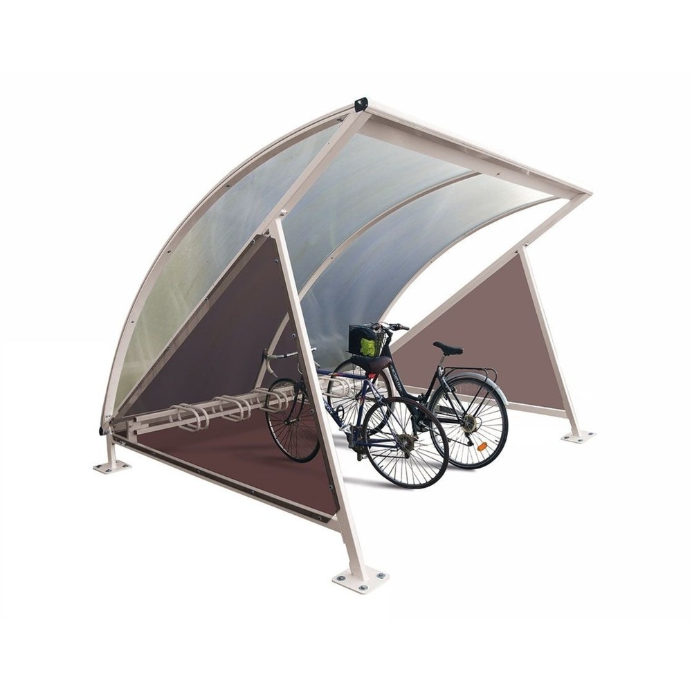 Produktabbildung: PROCITY® Halbmond-Überdachung, Grundmodell, mit getönten Verkleidungen, Fahrradständer 6 Plätze, grau