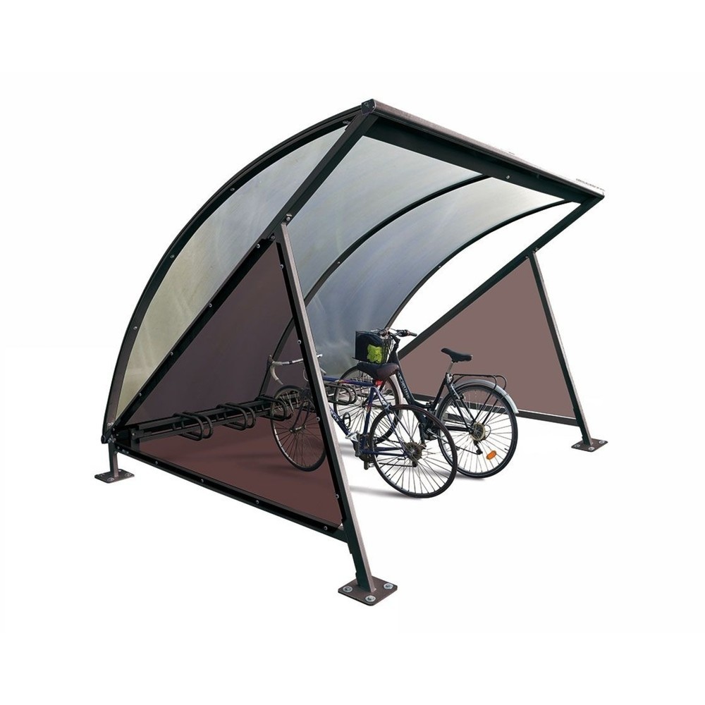 Produktabbildung: PROCITY® Halbmond-Überdachung, Grundmodell, mit getönten Verkleidungen, Fahrradständer 6 Plätze, schwarz
