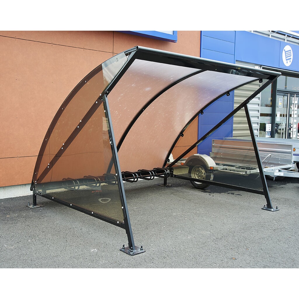 PROCITY® Halbmond-Überdachung, Grundmodell, mit getönten Verkleidungen, Fahrradständer 6 Plätze, anthrazit Produktabbildung Nr. 6: PROCITY® Halbmond-Überdachung, Grundmodell, mit getönten Verkleidungen, Fahrradständer 6 Plätze, anthrazit
