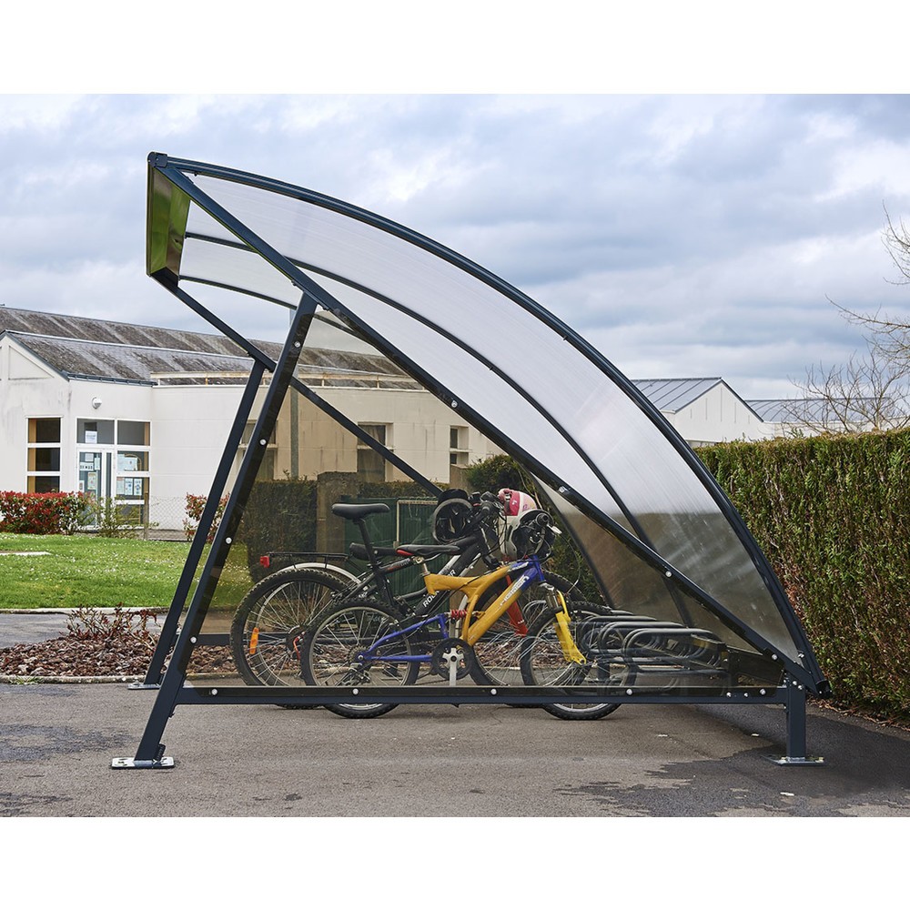 Produktabbildung Nr. 7: PROCITY® Halbmond-Überdachung, Grundmodell, mit getönten Verkleidungen, Fahrradständer 6 Plätze, anthrazit