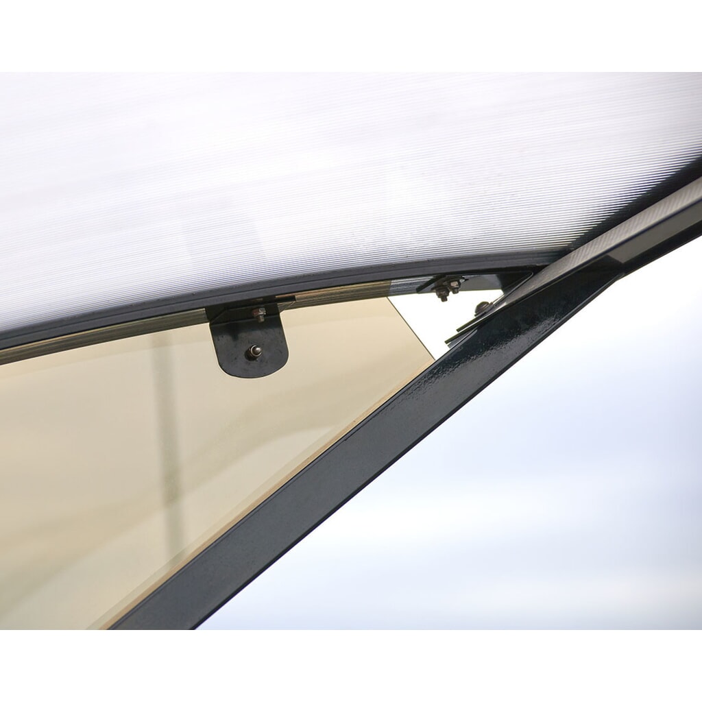 PROCITY® Halbmond-Überdachung, Anbaueinheit, mit getönten Verkleidungen, Fahrradständer 6 Plätze, anthrazit Produktabbildung Nr. 7: PROCITY® Halbmond-Überdachung, Anbaueinheit, mit getönten Verkleidungen, Fahrradständer 6 Plätze, anthrazit