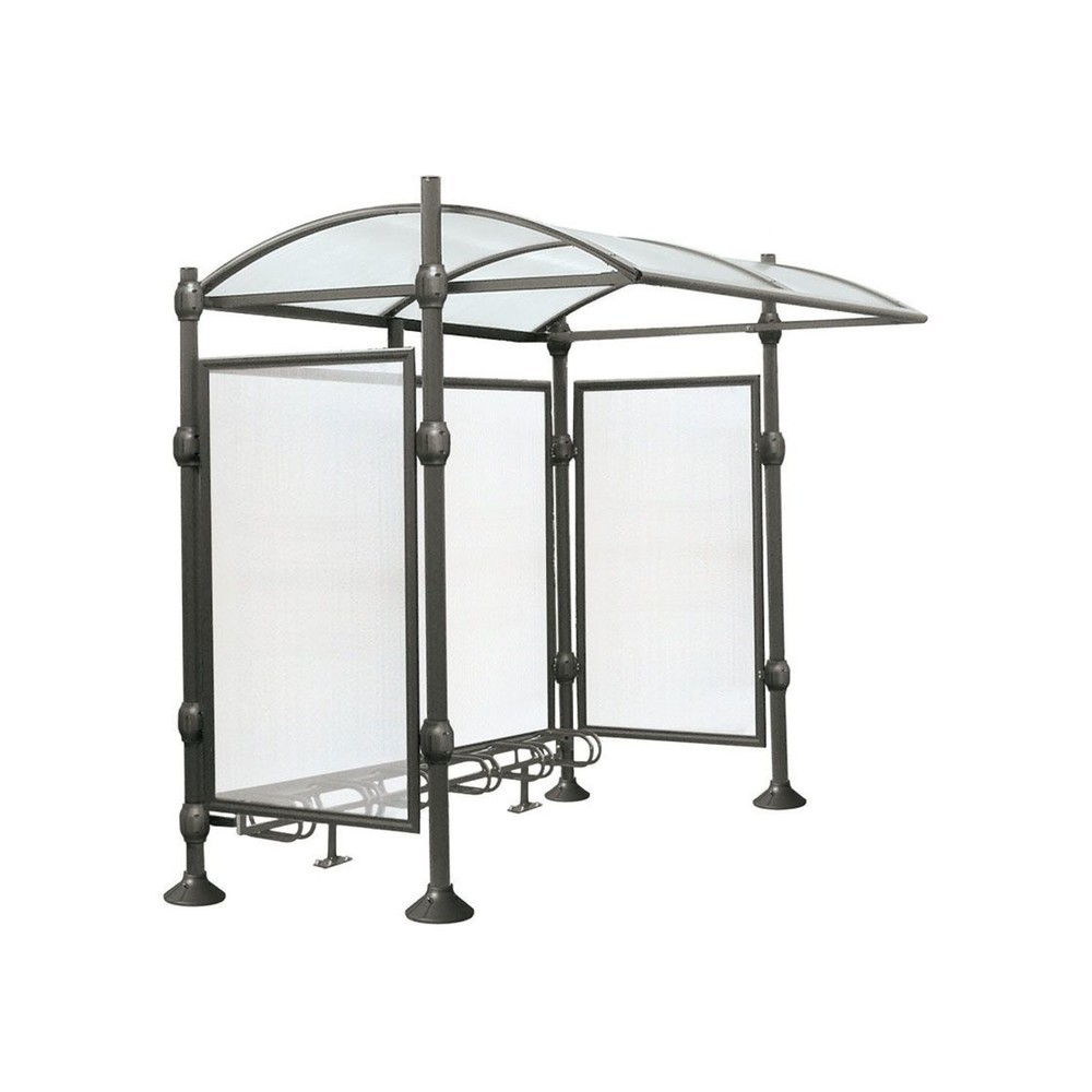Produktabbildung: PROCITY® Überdachung Province gebürsteter Edelstahl, All-In-One, Fahrradständer 6 Plätze, mit Rückwand und Seitenverkleidungen, anthrazit