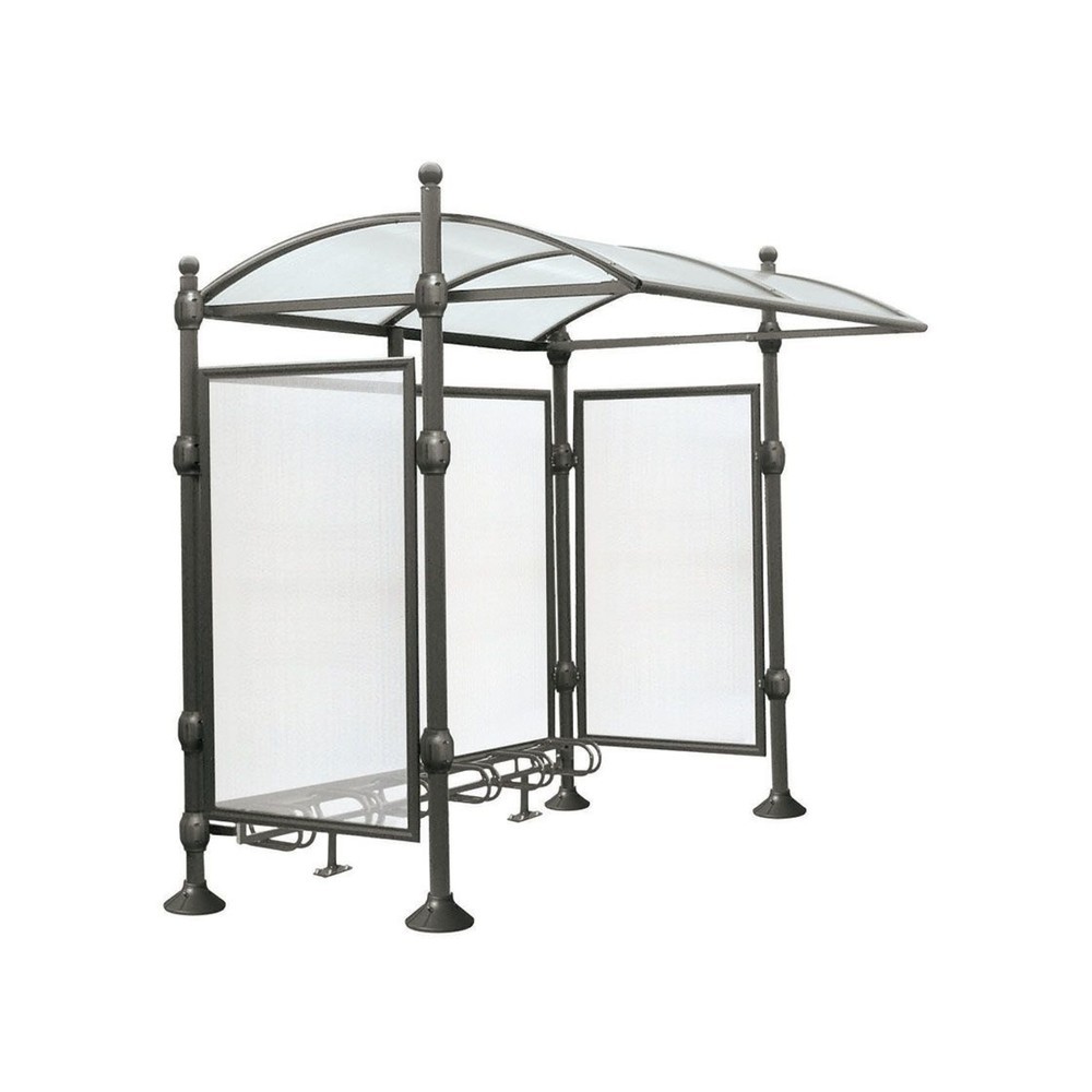 Produktabbildung: PROCITY® Überdachung Province Kugel, All-In-One, Fahrradständer 6 Plätze, mit Rückwand und Seitenverkleidungen, anthrazit