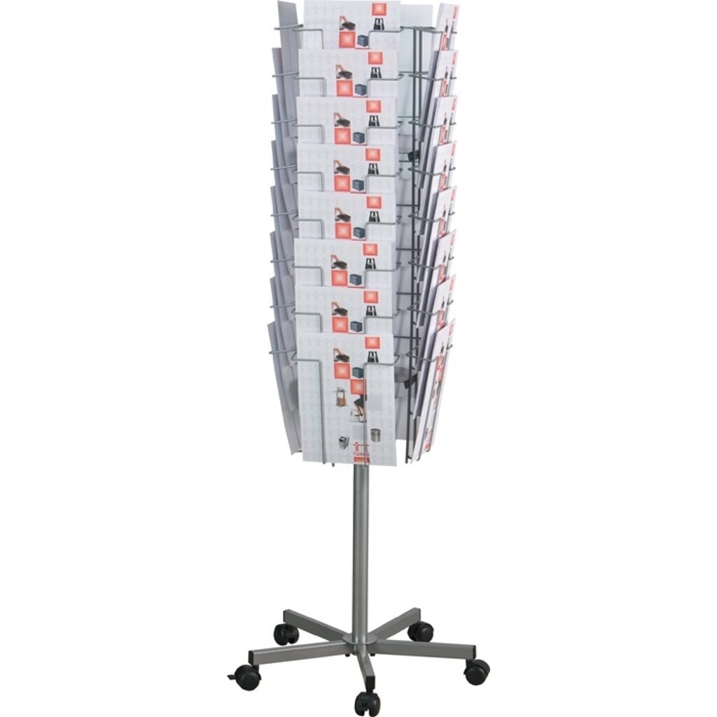 Prospektständer, silber, Ø 510 mm H1475mm, 32 Fächer DIN A4 Produktabbildung: Prospektständer, silber, Ø 510 mm H1475mm, 32 Fächer DIN A4