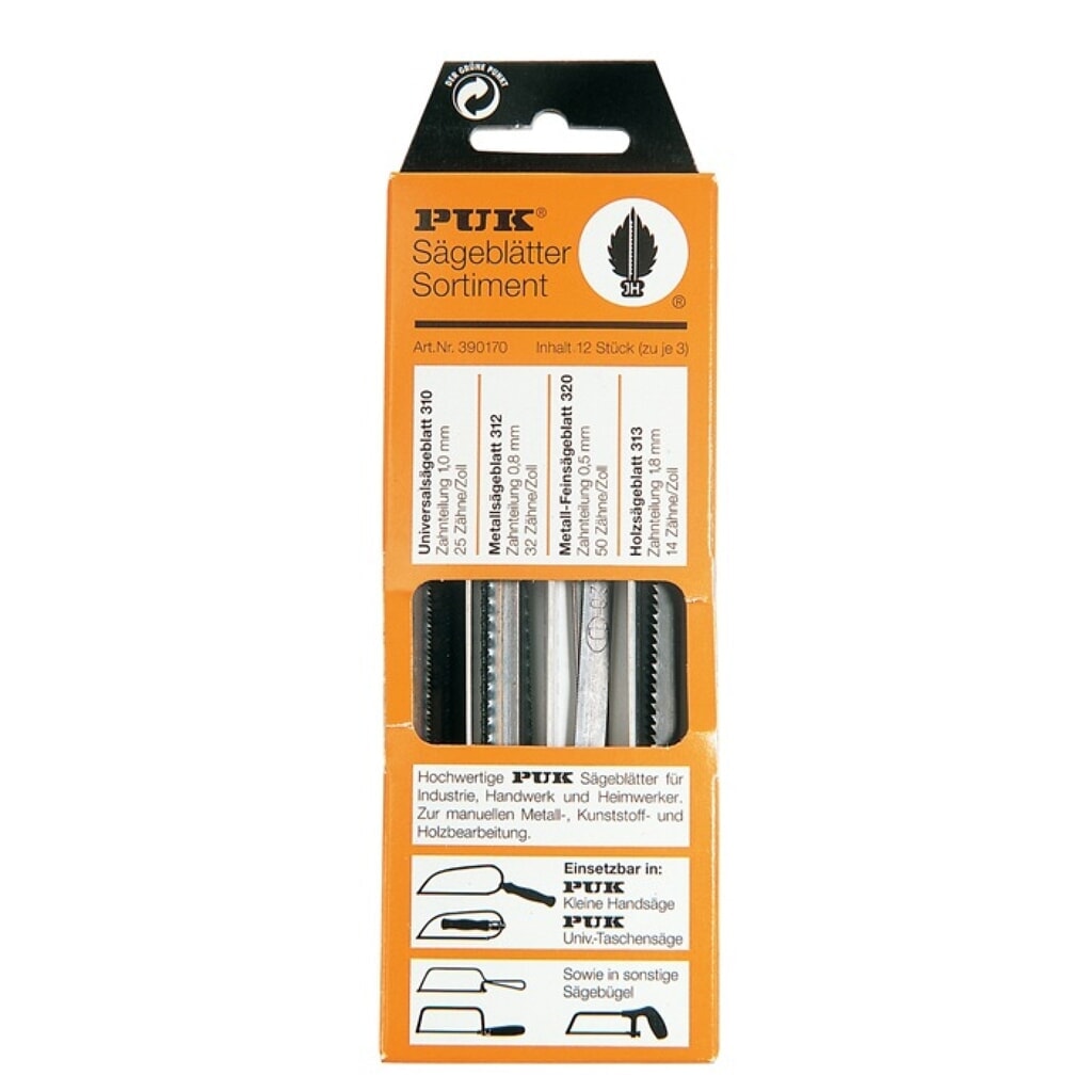 PUK Sägeblattsortiment 390170 12-tlg.universell,Metall,Holz,MET (fein) Produktabbildung: PUK Sägeblattsortiment 390170 12-tlg.universell,Metall,Holz,MET (fein)