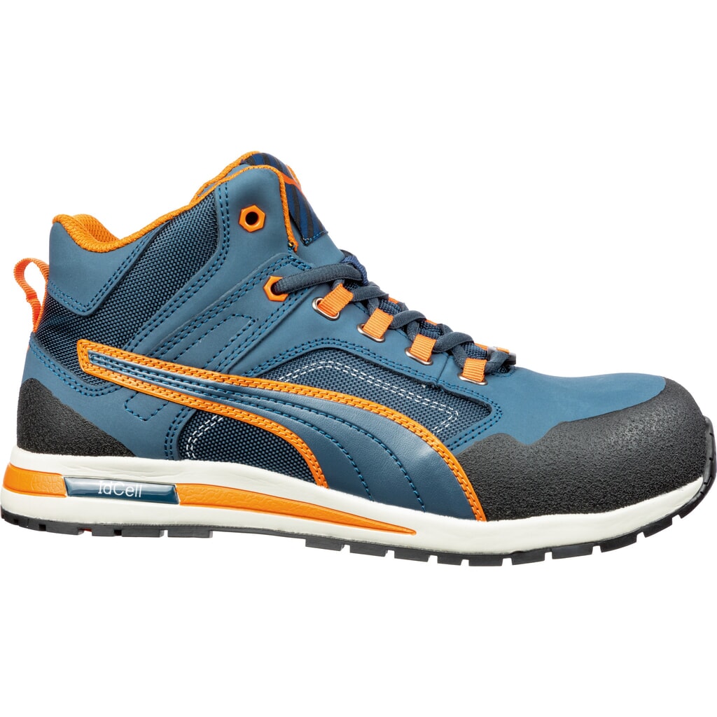 Produktabbildung: PUMA® Sicherheitsstiefel Crosstwist MID S3 HRO SRC Größe 39, blau/orange