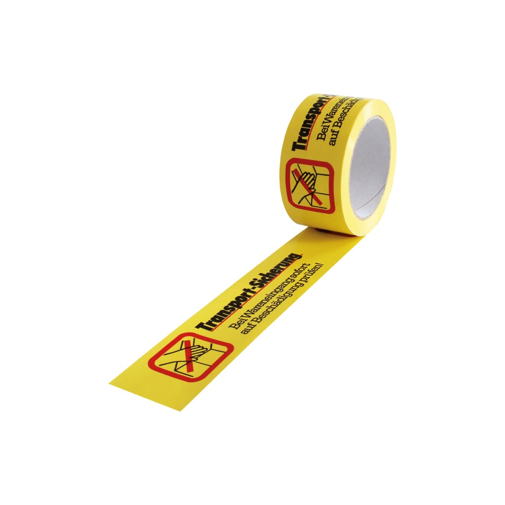 Produktabbildung: PVC-Warn-Klebebänder, 50 mm breit x 66 lfm - mit Aufdruck "Transportsicherung"