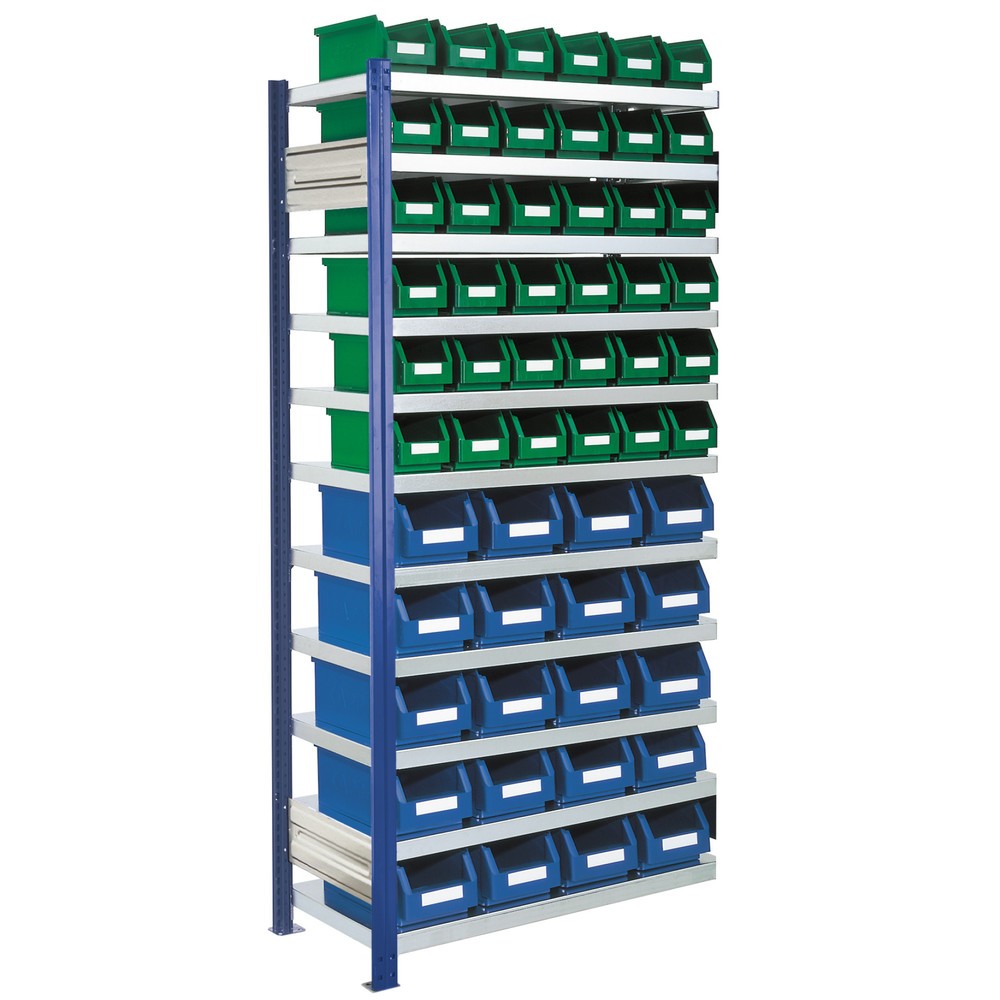 Produktabbildung: Kappes RasterPlan Fachbodenregal , AF, FL 100 kg, mit 56 Sichtlagerkästen, HxBxT 2.000 x 1.000 x 400 mm
