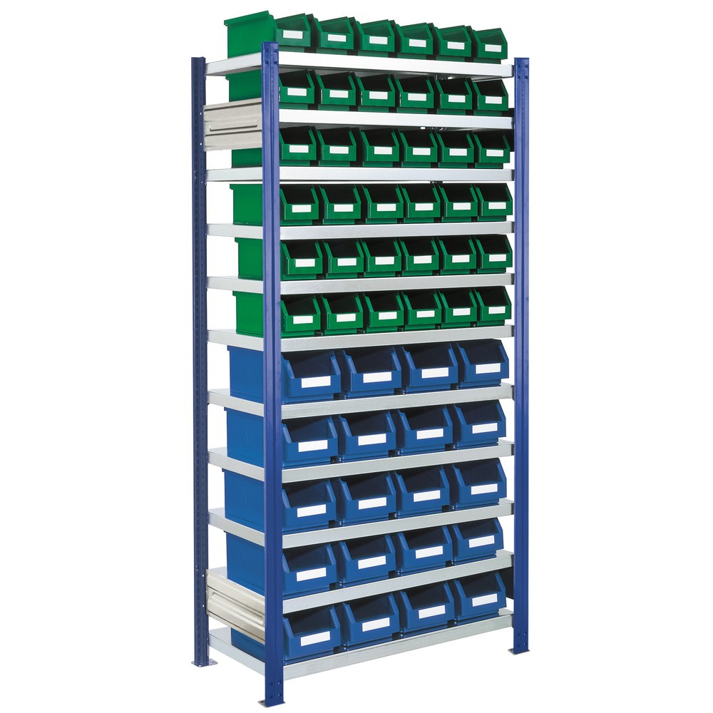 Produktabbildung: Kappes RasterPlan Fachbodenregal enzianblau mit Sichtlagerkästen, Fachlast 100 kg, HxBxT 2.000 x 1.060 x 435 mm