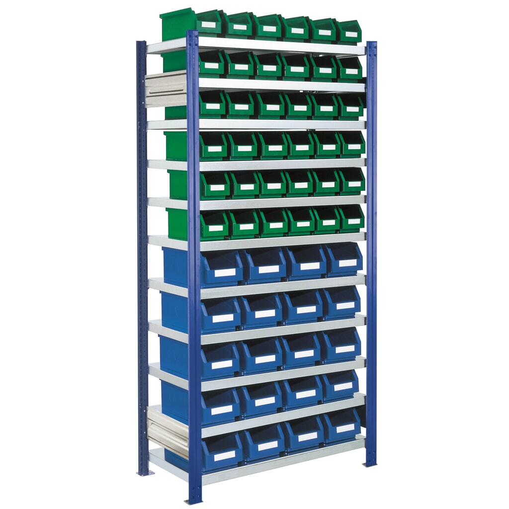 Kappes RasterPlan Fachbodenregal enzianblau mit Sichtlagerkästen, Fachlast 100 kg, HxBxT 2.000 x 1.060 x 435 mm Produktabbildung: Kappes RasterPlan Fachbodenregal enzianblau mit Sichtlagerkästen, Fachlast 100 kg, HxBxT 2.000 x 1.060 x 435 mm