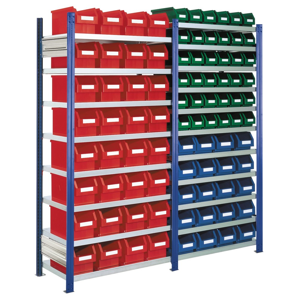 Produktabbildung: Kappes RasterPlan Fachbodenregal enzianblau mit Sichtlagerkästen, Fachlast 100 kg, HxBxT 2.000 x 2.060 x 435 mm
