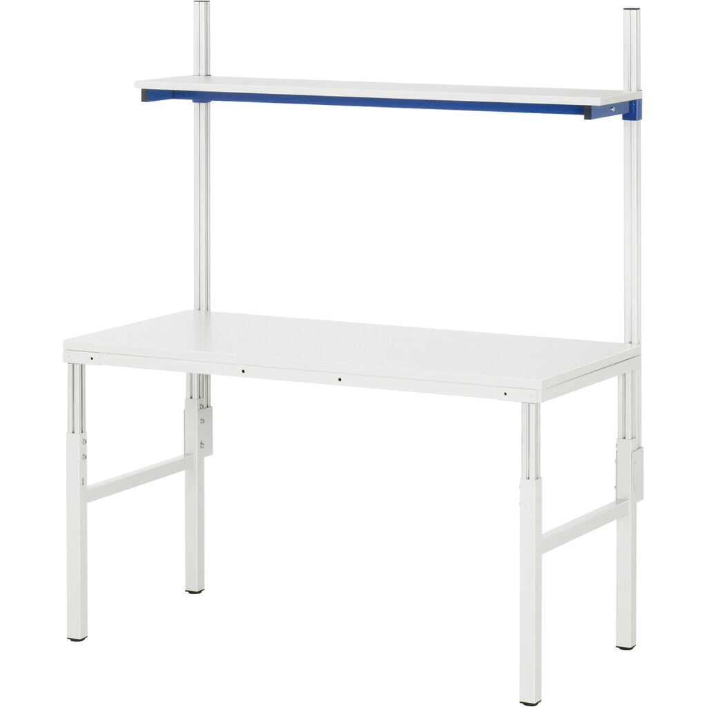 RAU Arbeitstisch Serie E, mit Etagenbord, HxBxT 650-1.000 x 1.800 x 700 mm, Arbeitsplatte Melamin-Belag Produktabbildung: RAU Arbeitstisch Serie E, mit Etagenbord, HxBxT 650-1.000 x 1.800 x 700 mm, Arbeitsplatte Melamin-Belag