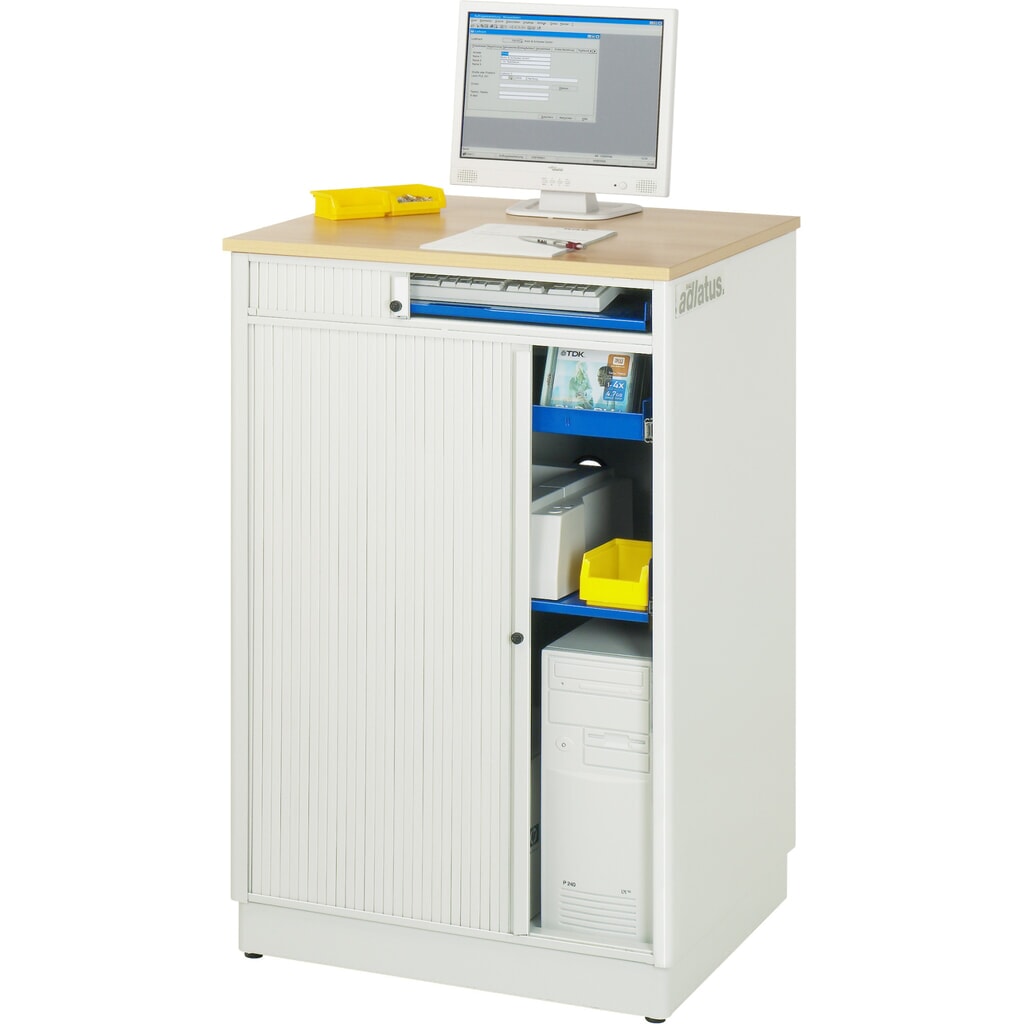 RAU Computer-Stationen, HxBxT 1.100 x 720 x 660 mm, Buche Dekor Arbeitsplatte, mit Rolladen, Steckdosenleiste Produktabbildung Nr. 4: RAU Computer-Stationen, HxBxT 1.100 x 720 x 660 mm, Buche Dekor Arbeitsplatte, mit Rolladen, Steckdosenleiste