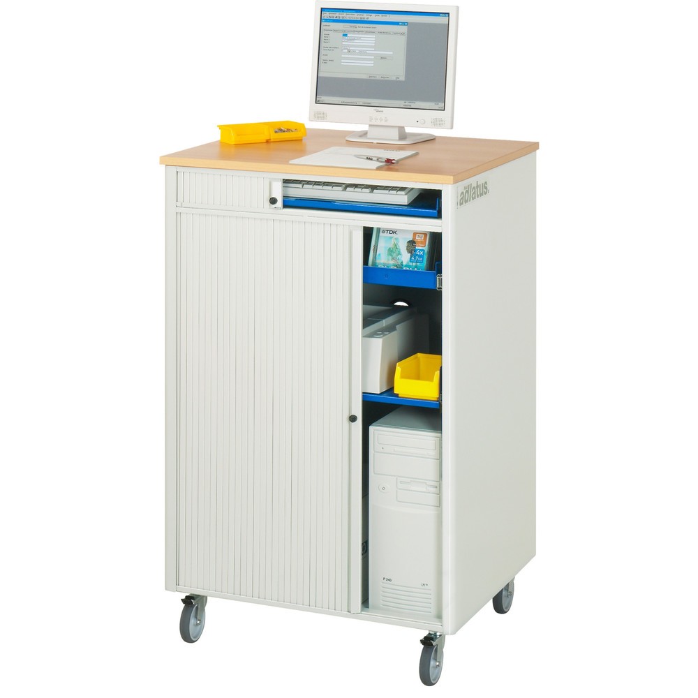 Produktabbildung Nr. 3: RAU Computer-Stationen, HxBxT 1.100 x 720 x 660 mm, Buche Dekor Arbeitsplatte, mit Rolladen, Steckdosenleiste und Rollensatz