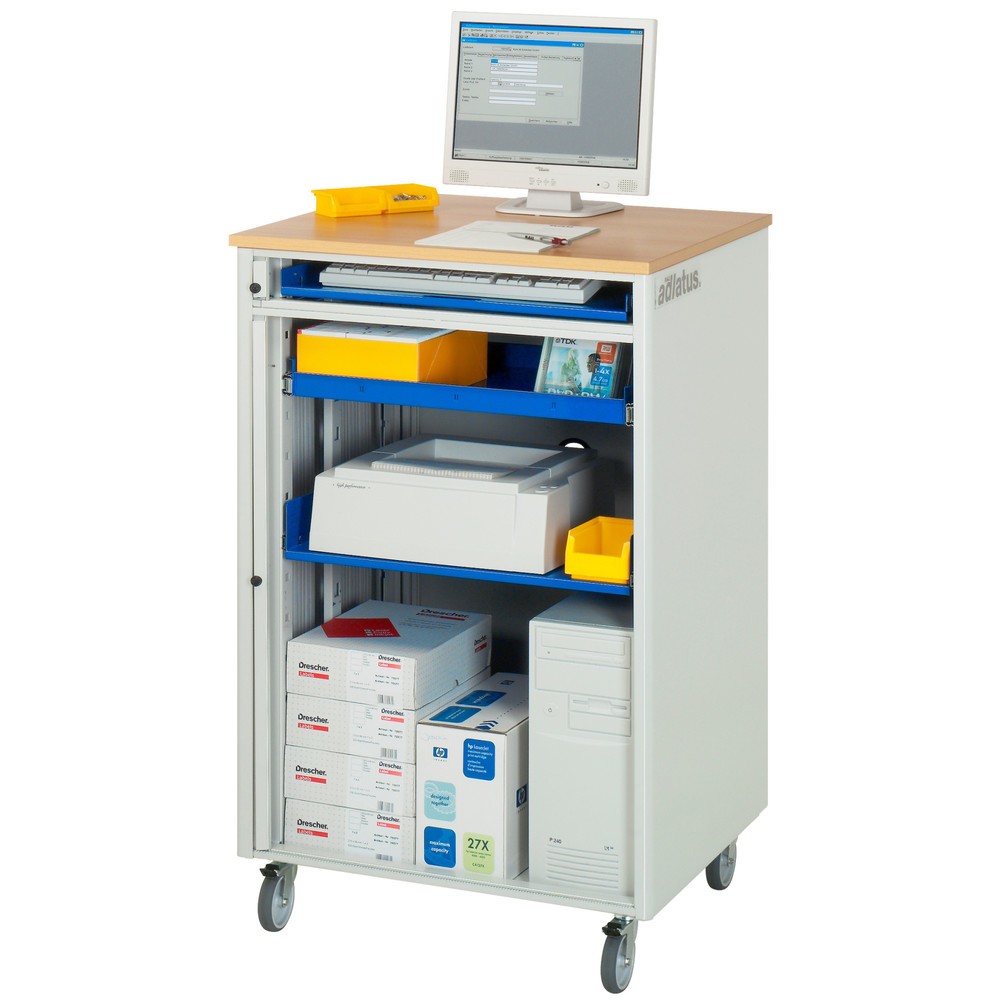 Produktabbildung Nr. 5: RAU Computer-Stationen, HxBxT 1.100 x 720 x 660 mm, Buche Dekor Arbeitsplatte, mit Rolladen, Steckdosenleiste und Rollensatz