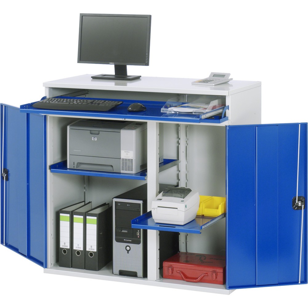 Produktabbildung Nr. 1: RAU Computer-Schrank, HxBxT 1.060 x 1.100 x 520 mm, mit 2 Flügeltüren, Tastaturauszug