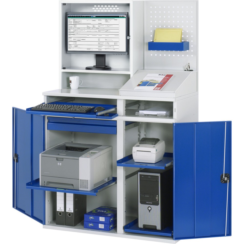 Produktabbildung Nr. 1: RAU Computer-Schrank, Monitorgehäuse, Tastaturauszug, Doppel-Flügeltür, Lochplattenrückwand, Schubladenanzahl x H x B: 1 x 80 x 650 mm
