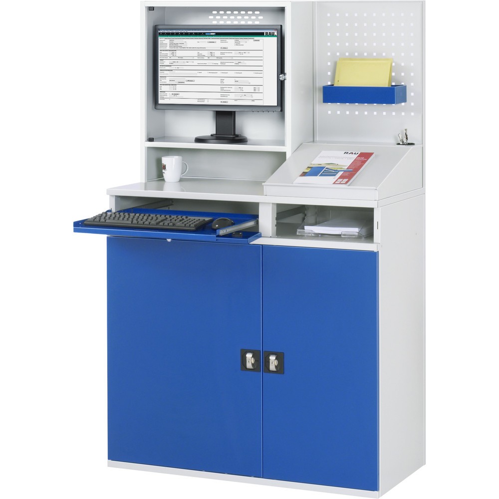 Produktabbildung Nr. 2: RAU Computer-Schrank, Monitorgehäuse, Tastaturauszug, Doppel-Flügeltür, Lochplattenrückwand, Schubladenanzahl x H x B: 1 x 80 x 650 mm