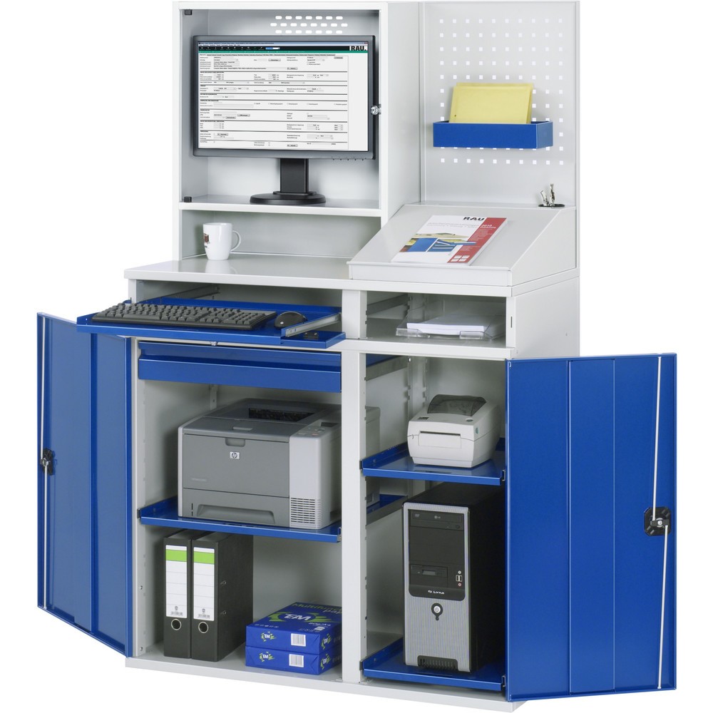 Produktabbildung Nr. 3: RAU Computer-Schrank, Monitorgehäuse, Tastaturauszug, Doppel-Flügeltür, Lochplattenrückwand, Schubladenanzahl x H x B: 1 x 80 x 650 mm