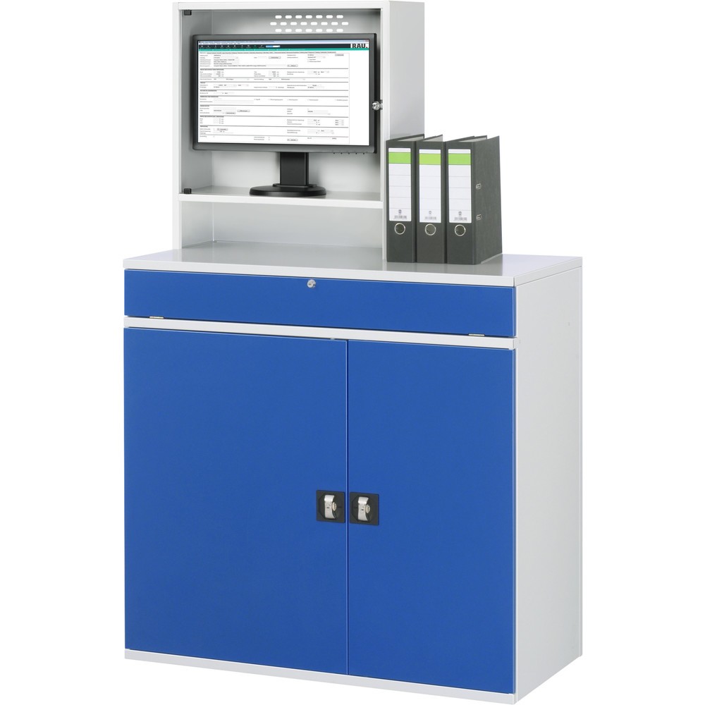 Produktabbildung Nr. 2: RAU Computer-Schrank, Monitorgehäuse, Tastaturauszug, Doppel-Flügeltür, Monitorfach Tiefe 230, 1 x Auszugstablar, stationär