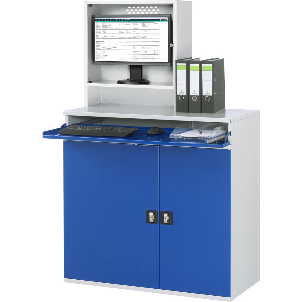 Produktabbildung Nr. 3: RAU Computer-Schrank, Monitorgehäuse, Tastaturauszug, Doppel-Flügeltür, Monitorfach Tiefe 230, 1 x Auszugstablar, stationär