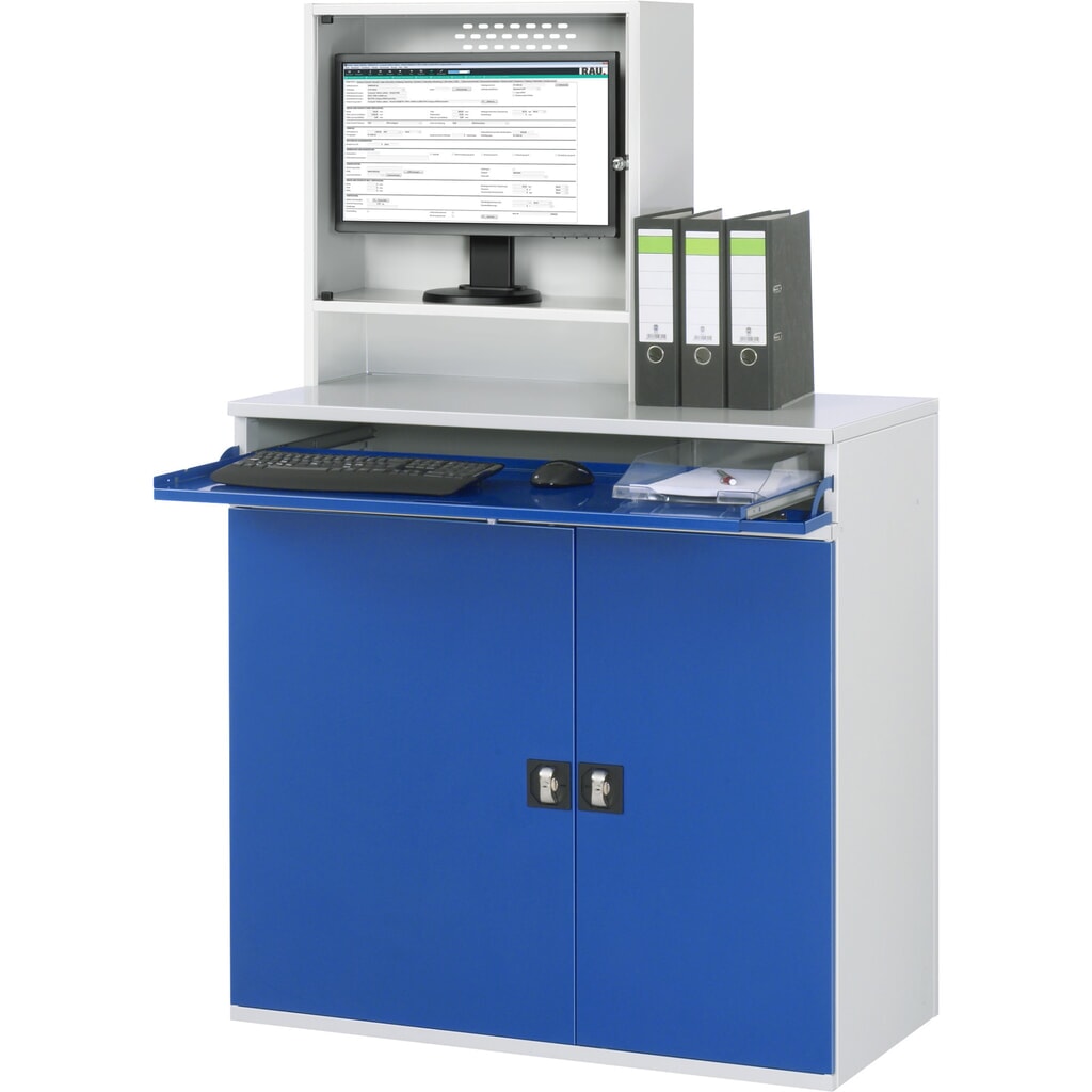 RAU Computer-Schrank, Monitorgehäuse, Tastaturauszug, Doppel-Flügeltür, Monitorfach Tiefe 230, 1 x Auszugstablar, stationär Produktabbildung Nr. 3: RAU Computer-Schrank, Monitorgehäuse, Tastaturauszug, Doppel-Flügeltür, Monitorfach Tiefe 230, 1 x Auszugstablar, stationär